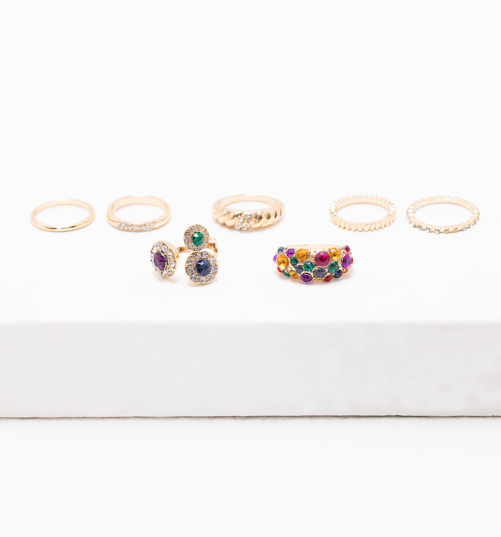presentar frotis Marcar Set de anillos con cristales de colores