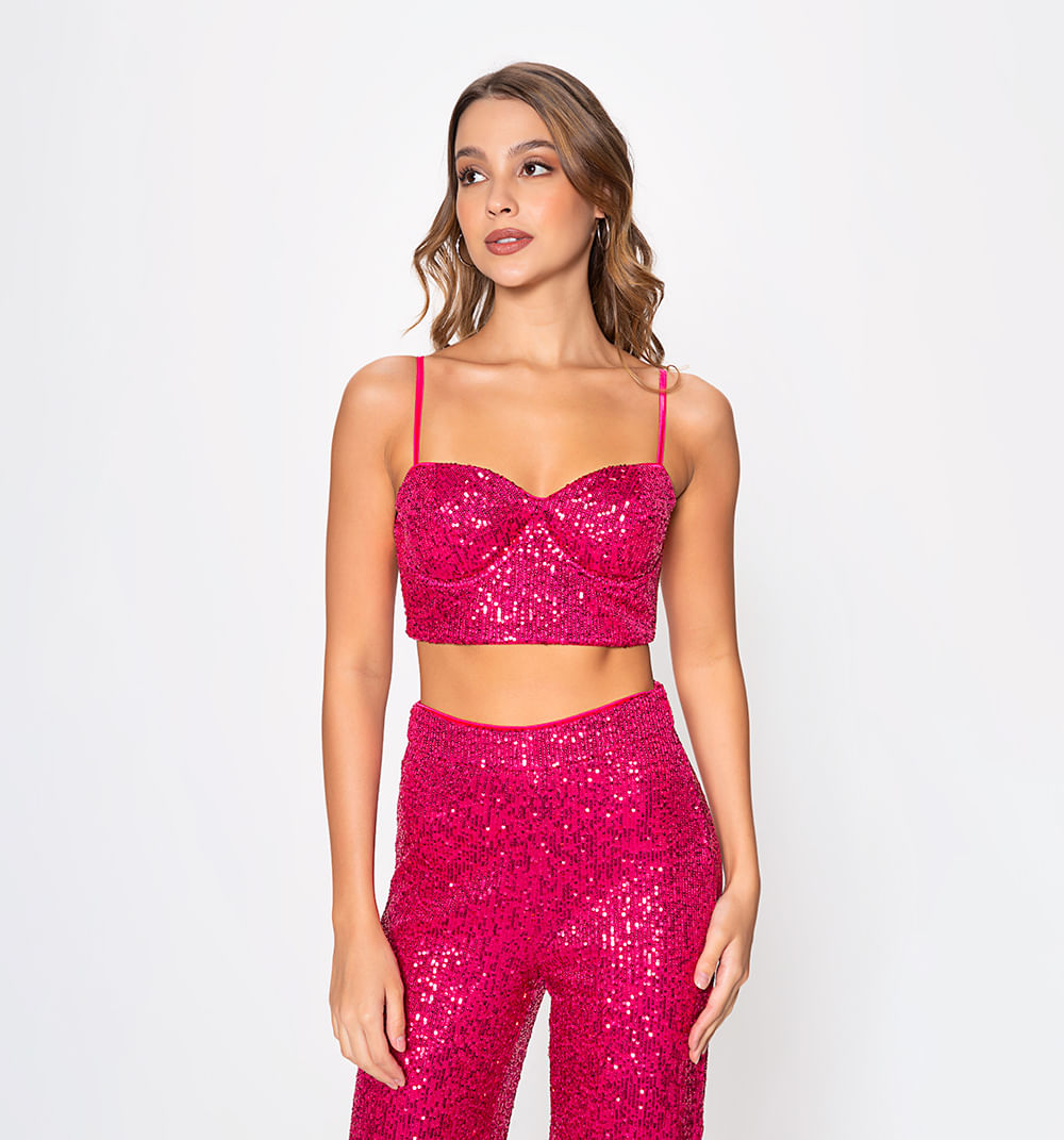 Crop tipo bustier en lentejuela