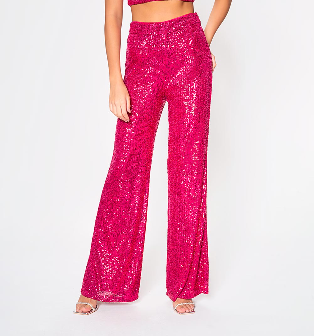 Pantalon tipo semi campana en lentejuela