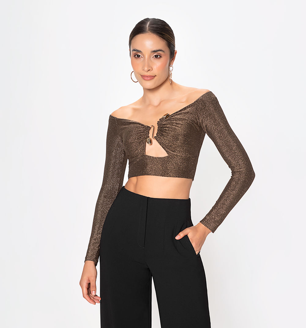 Blusa crop con herraje manga larga