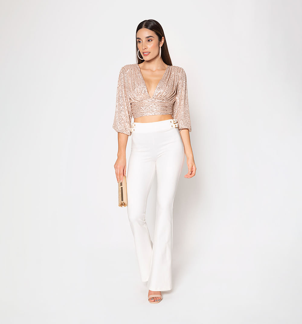 Blusa de lentejuela en v manga 3/4