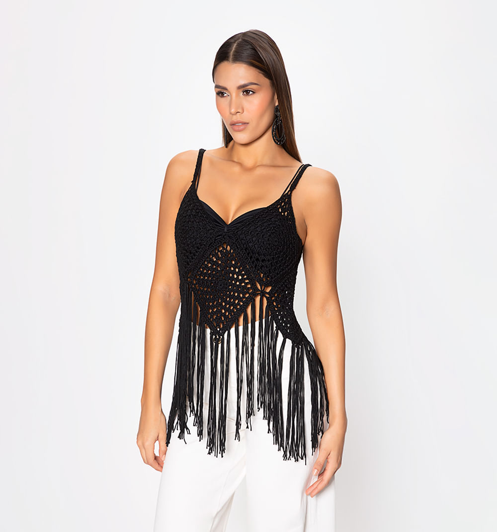 Blusa crochet con flecos