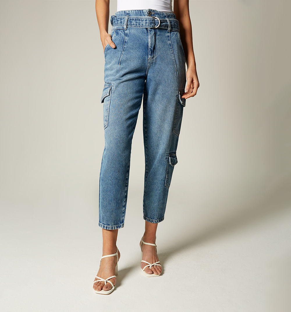 Jean baggy tiro  super alto, cinturon co