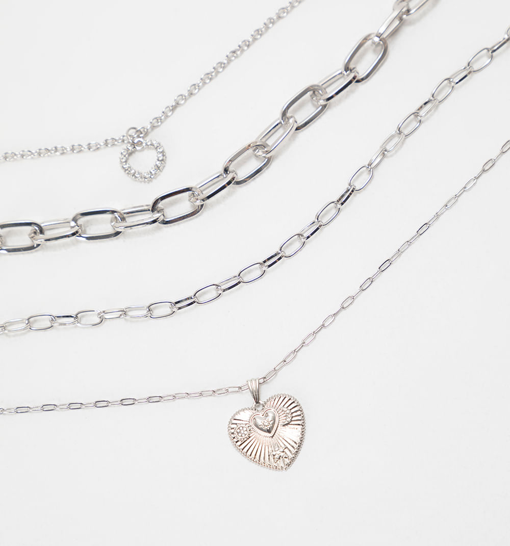 Collar cadenas y corazones set x 4