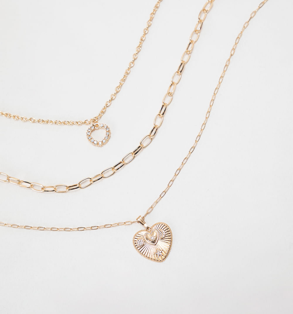 Collar cadenas y corazones set x 4