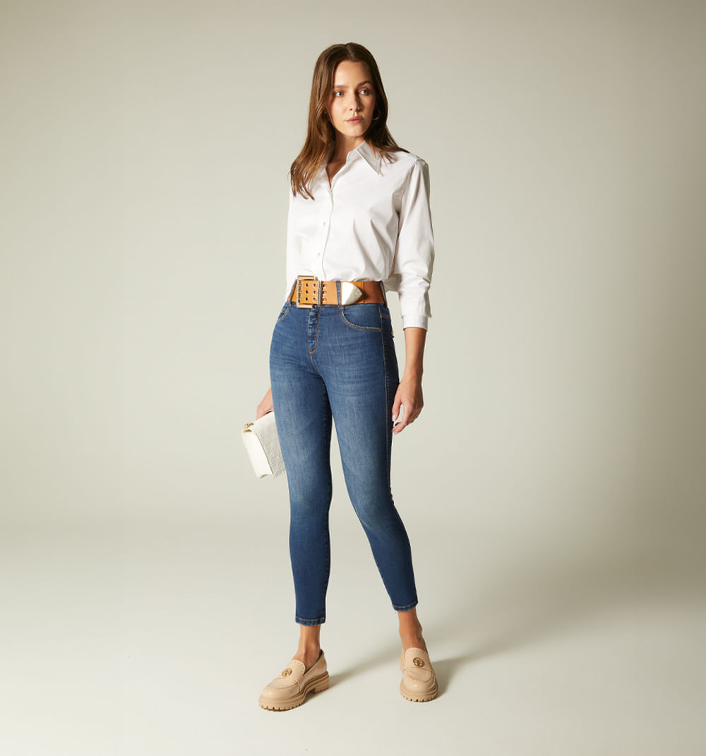Jean skinny tiro alto, cinco bolsillos,