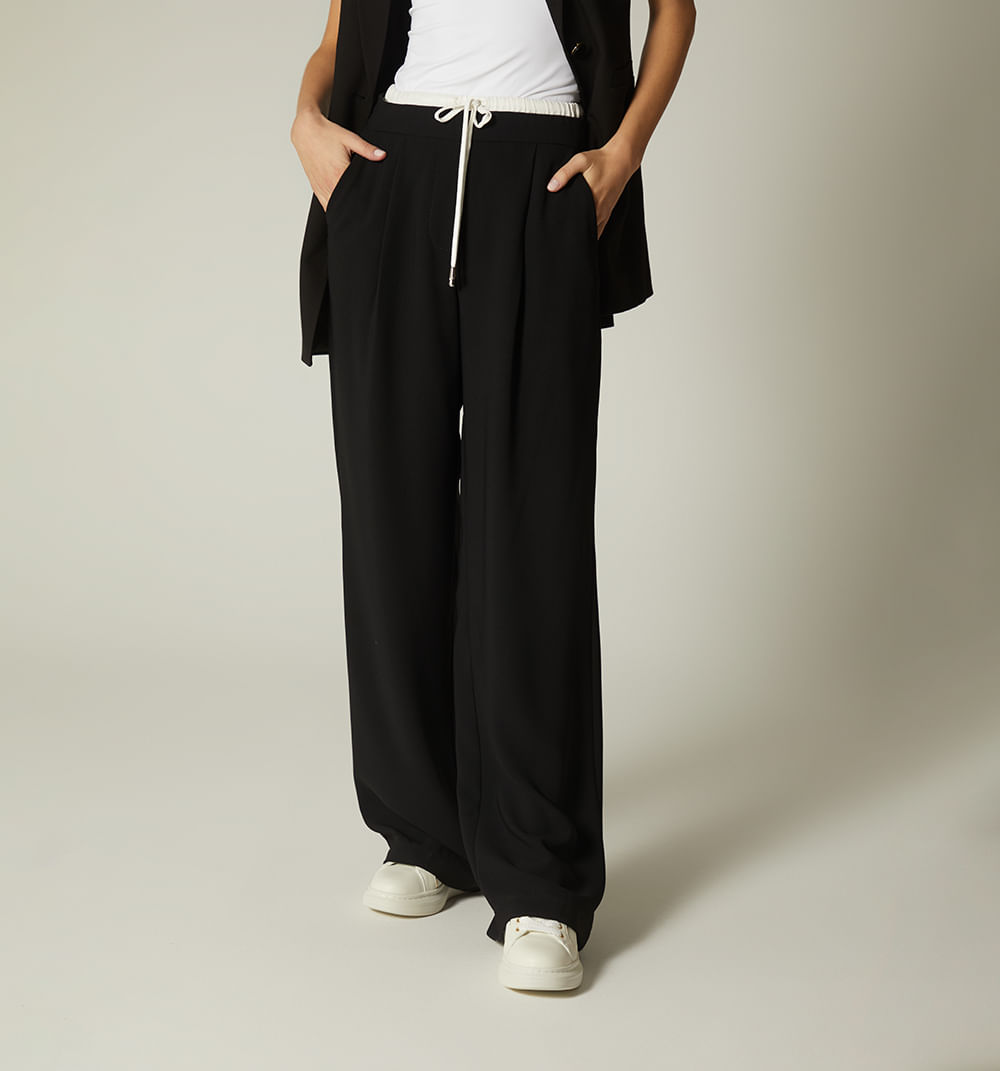 Pantalon palazo doble pretina combinada