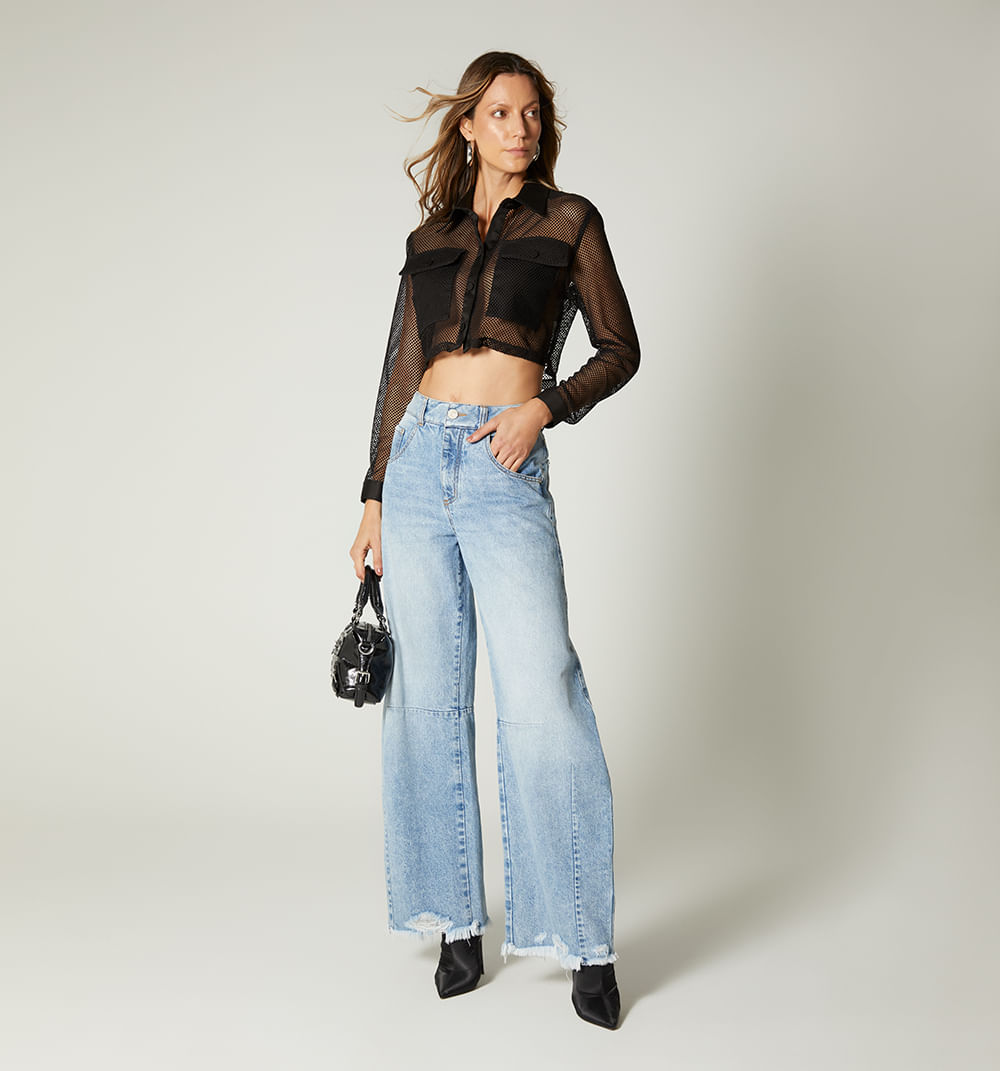 Blusa manga larga con bolsillo