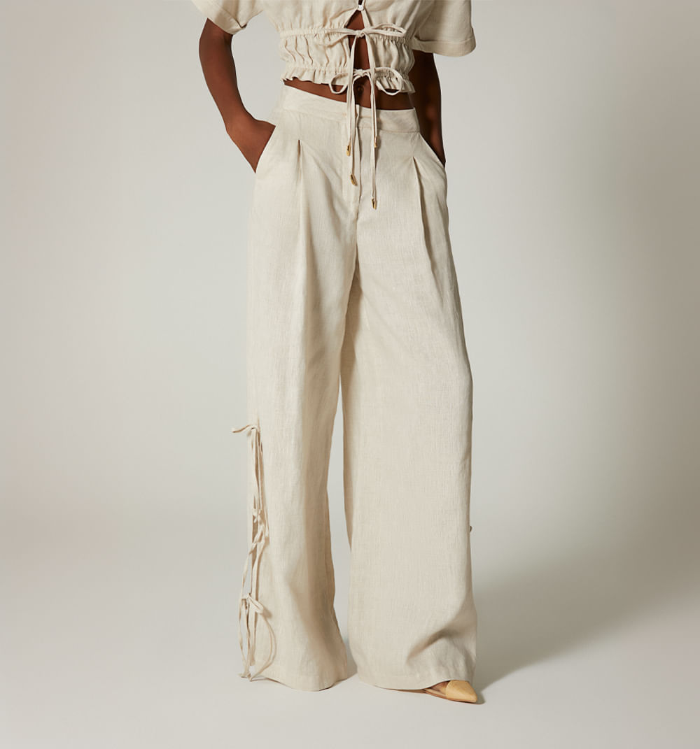 Pantalon palazzo tiro alto con amarres