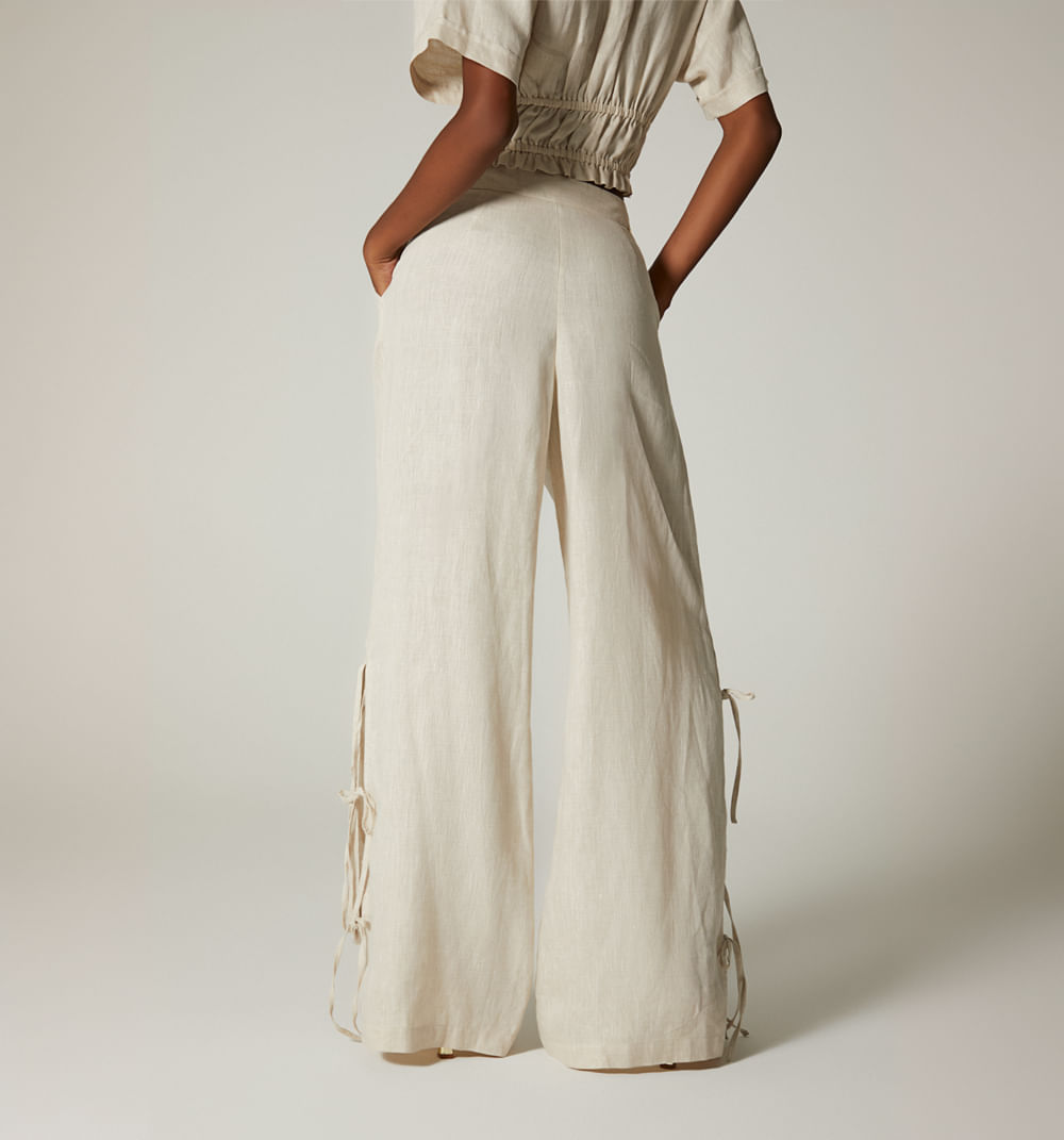 Pantalon palazzo tiro alto con amarres