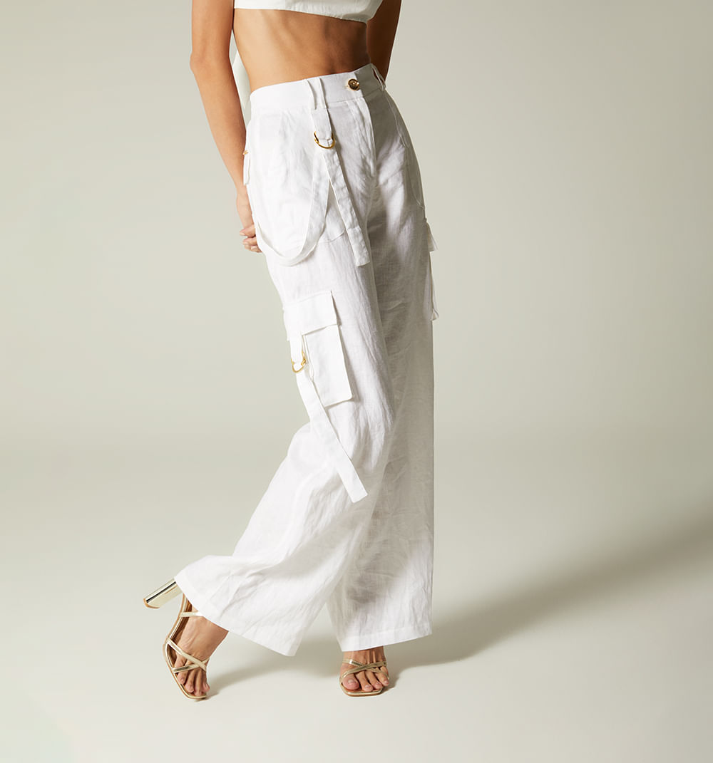 Pantalon palazo, tiro alto, bolsillos ut