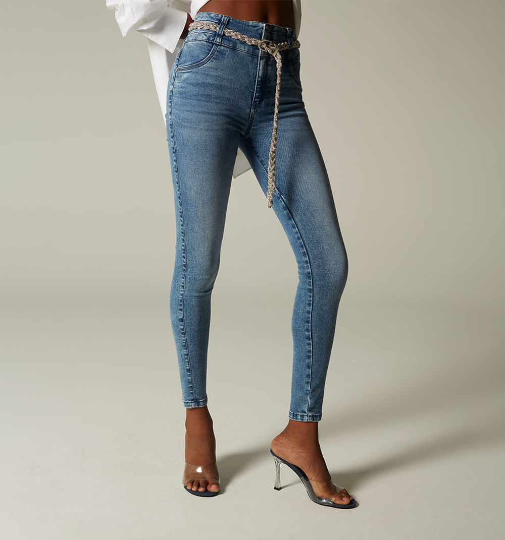 Jean ultraslim, tiro alto, pretina ancha
