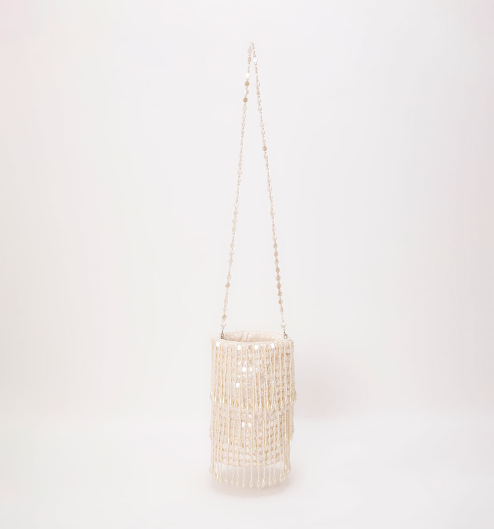 Bolso manos libre bucket con perlas