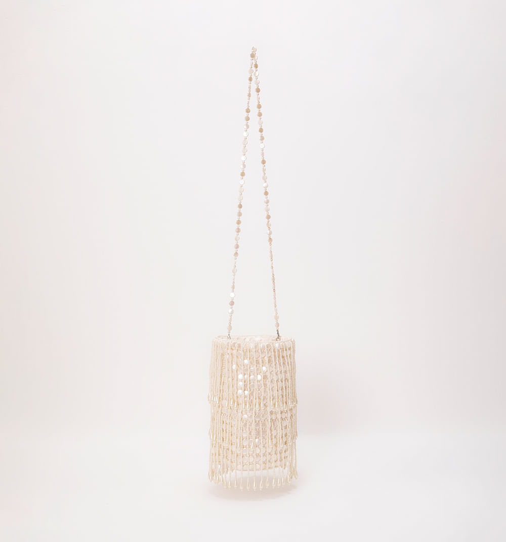 Bolso manos libre bucket con perlas