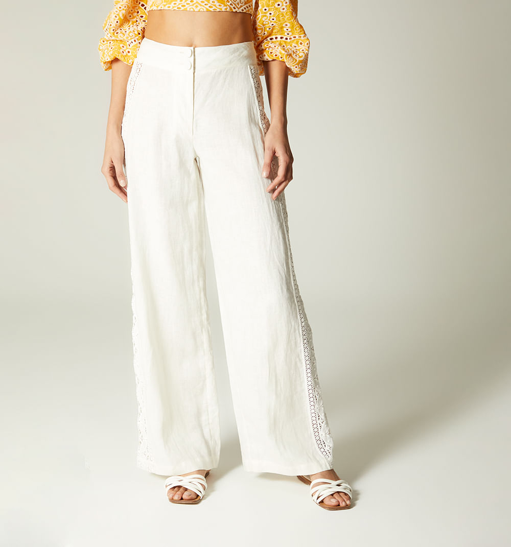 Pantalon palazzo tiro alto con encanje e