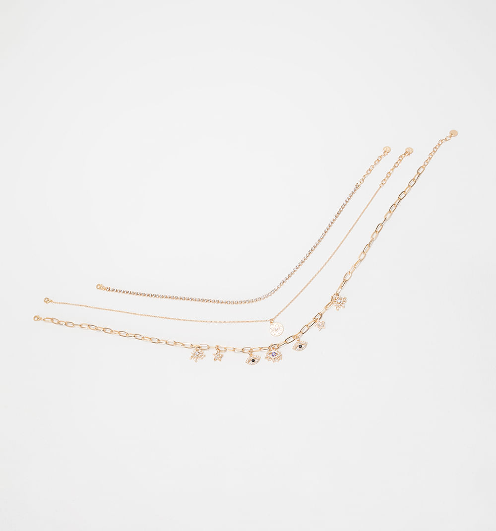 Collar dijes crystales set x 3