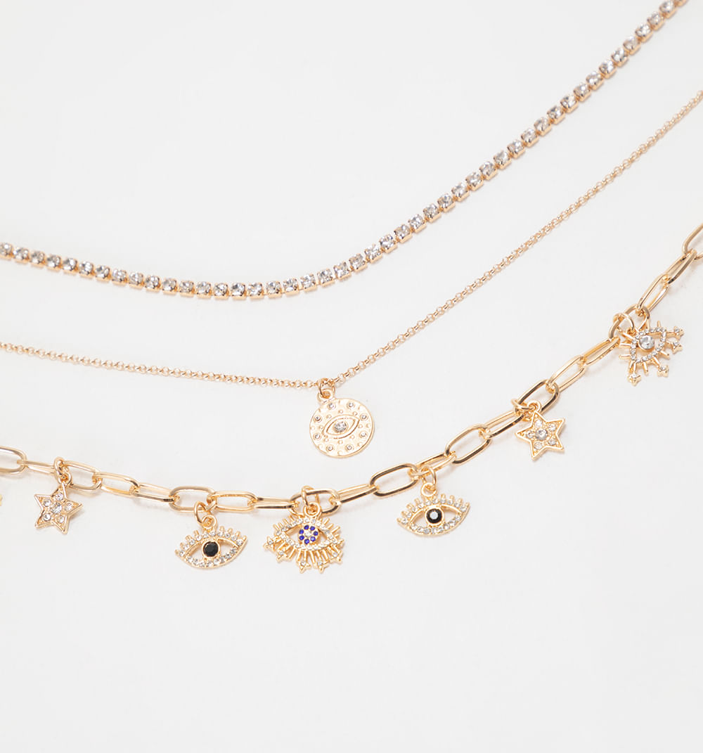 Collar dijes crystales set x 3