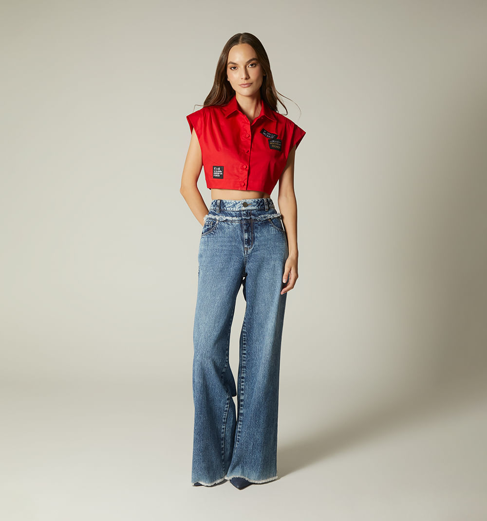 Blusa manga rodada con jareta marquillas