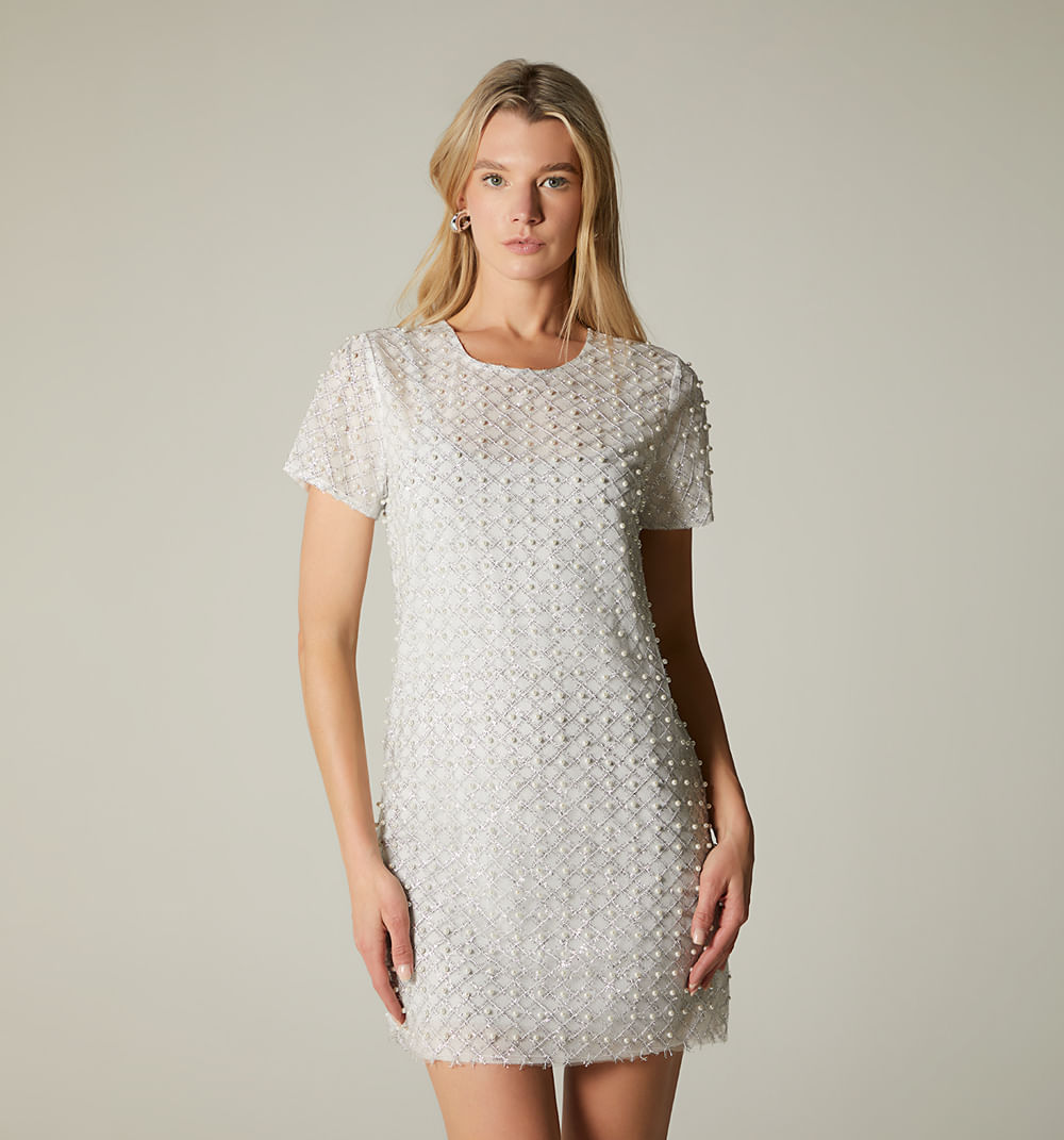 Vestido mesh perlas