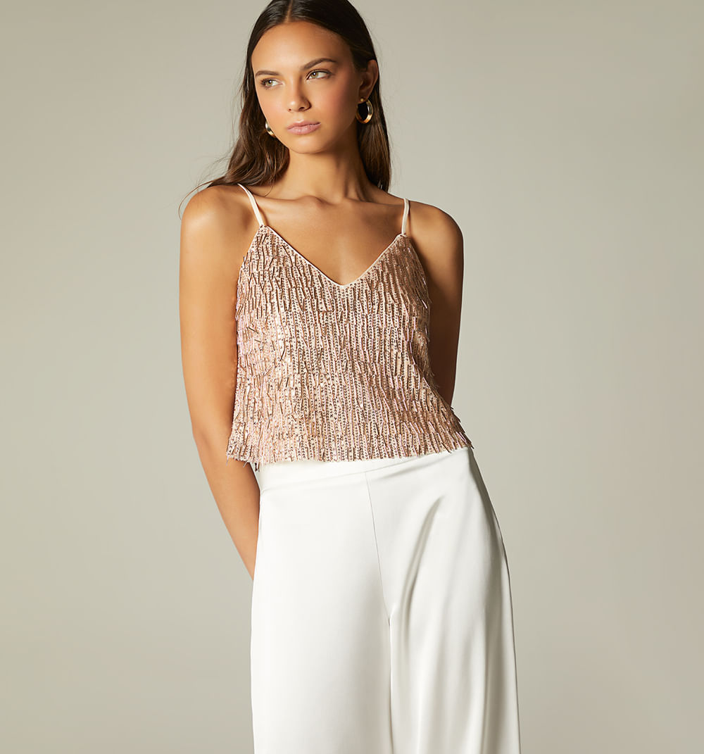 Blusa de tiras con lentejuela y canutill