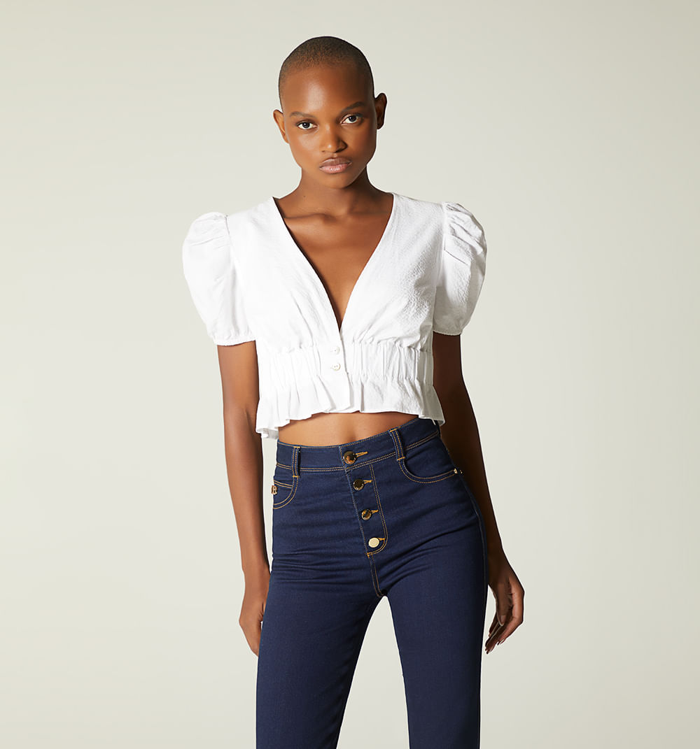 Blusa manga corta escote v elastico en e