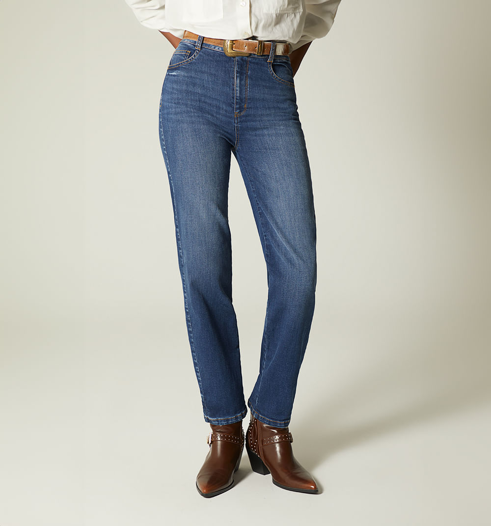 Jean skinny tiro alto correa para mujer