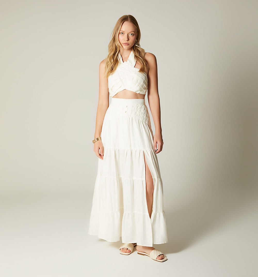 Conjunto falda tiempo y crop escote halt