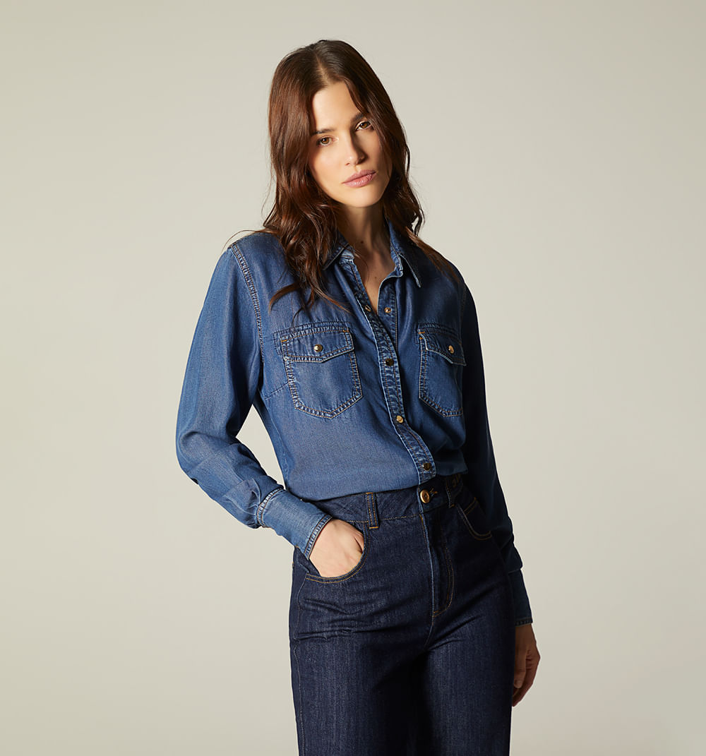 Blusa camisera manga larga para mujer