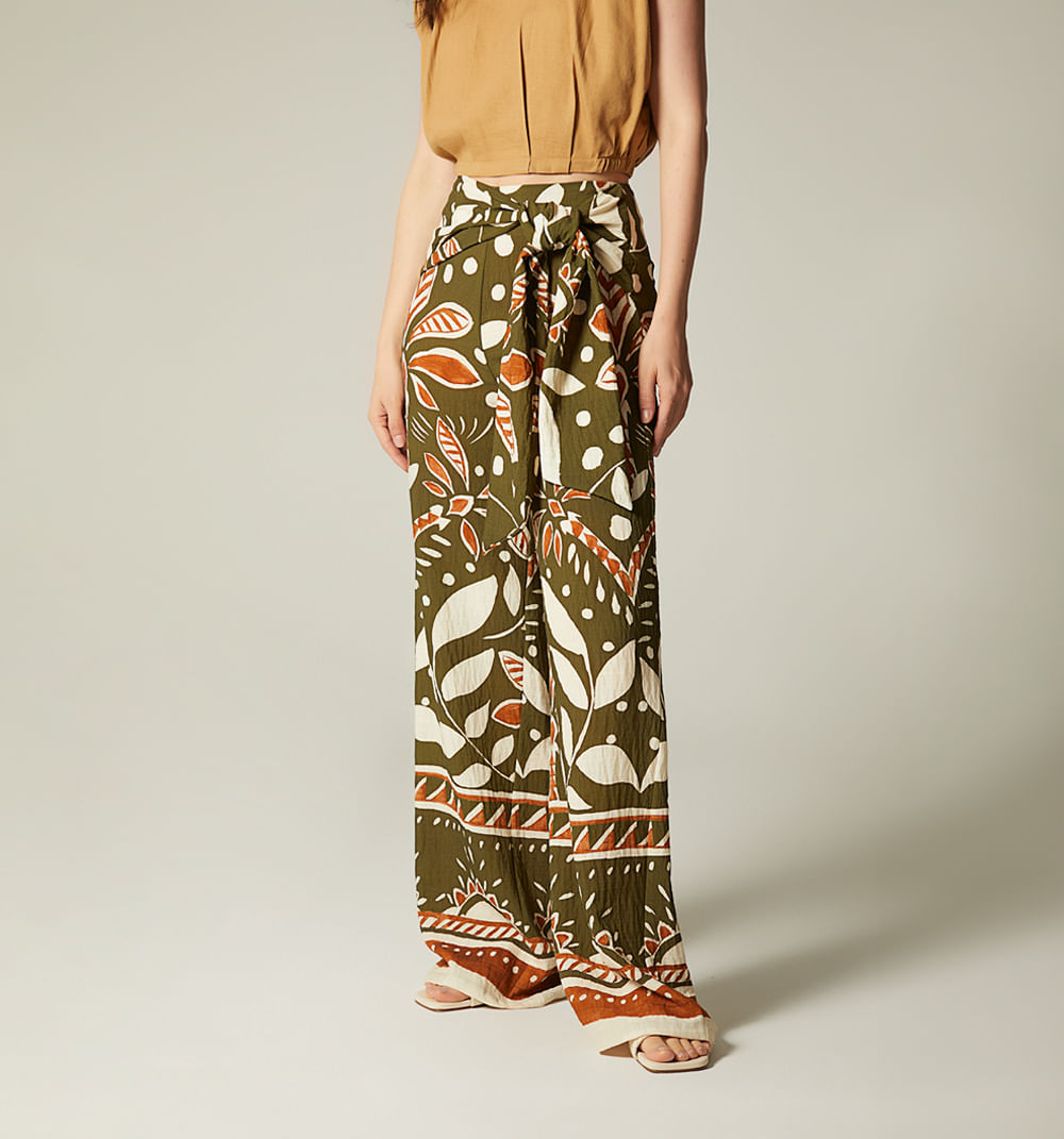 Pantalon tiro alto de amarre adelante