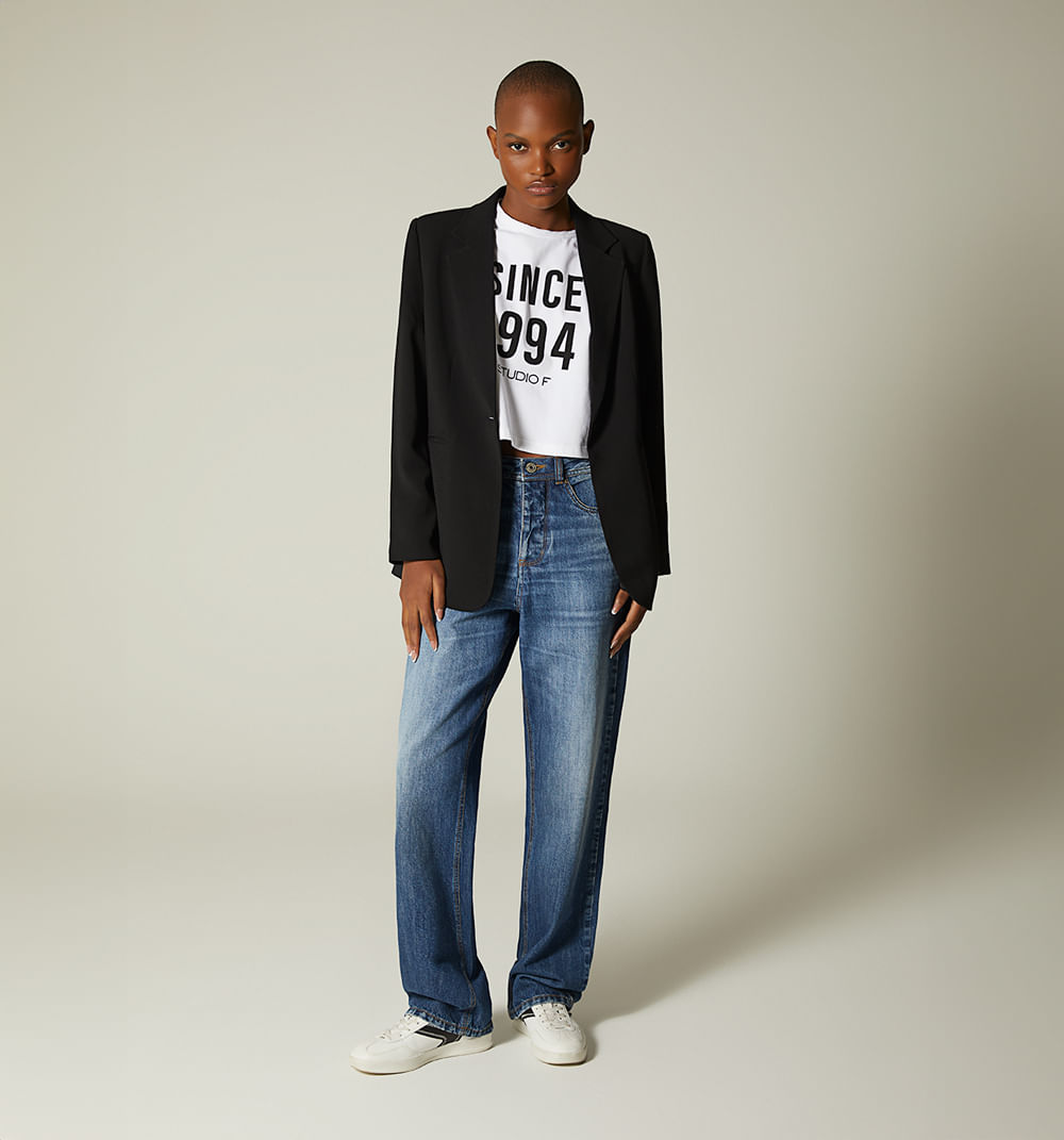 Jean bota recta, tiro alto, cinco bolsil