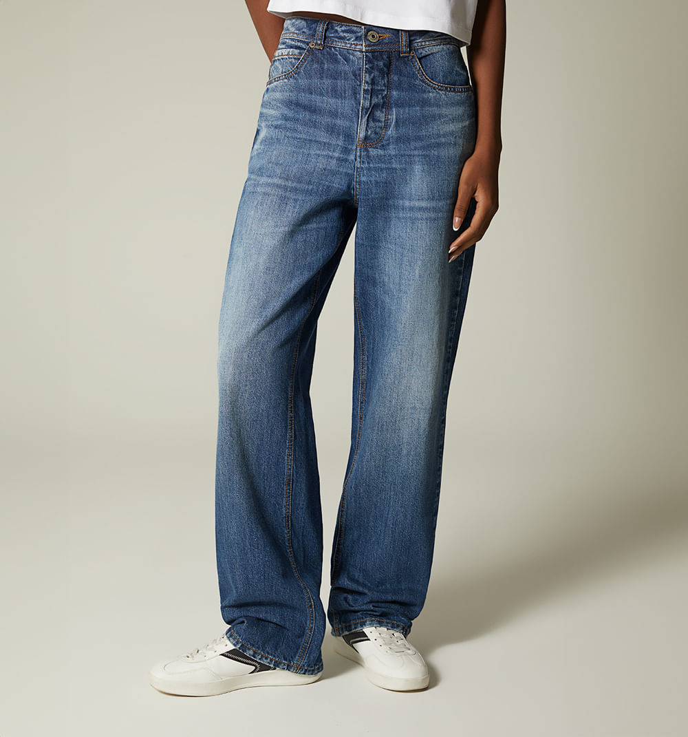 Jean bota recta, tiro alto, cinco bolsil