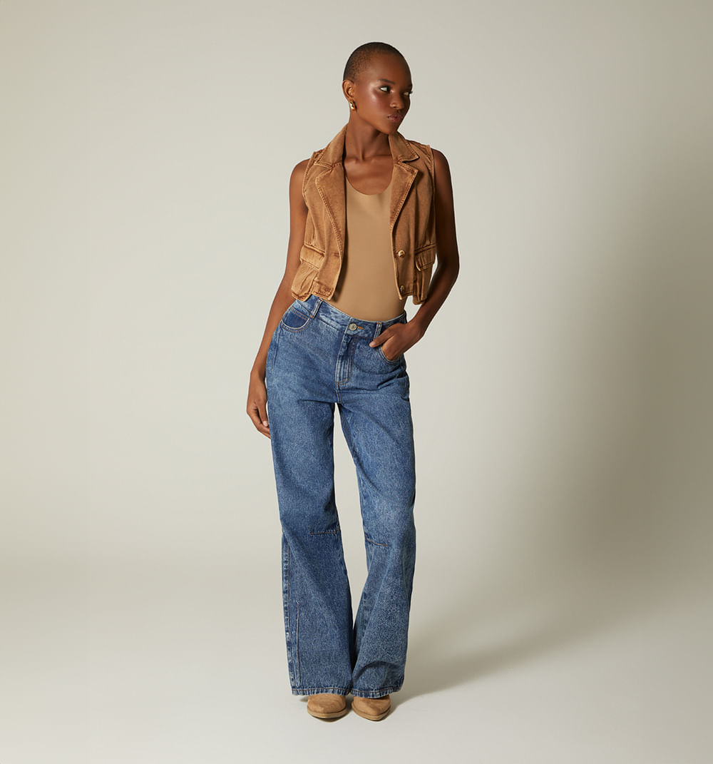 Jean wide leg tiro alto pinzas para muje