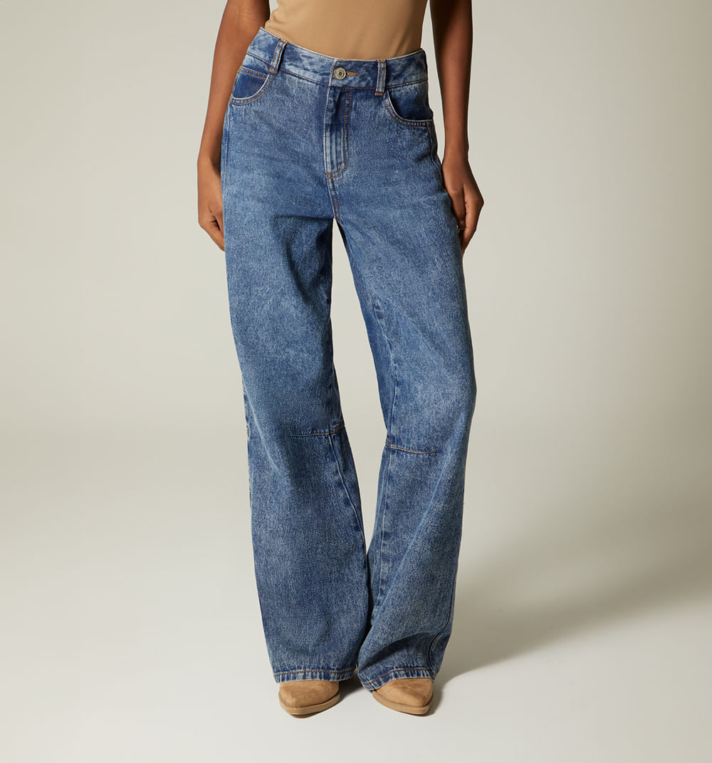 Jean wide leg tiro alto pinzas para muje