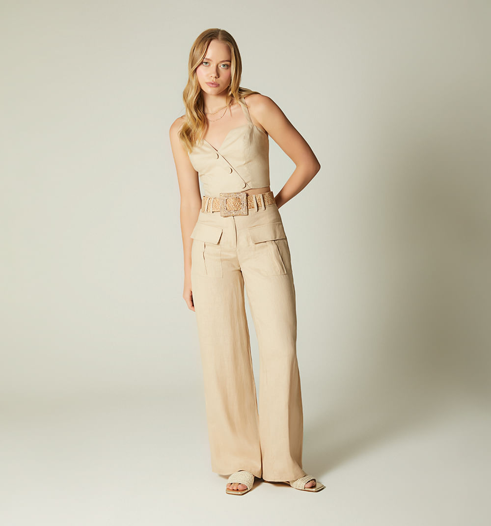 Pantalon palazo tiro alto con cinturon