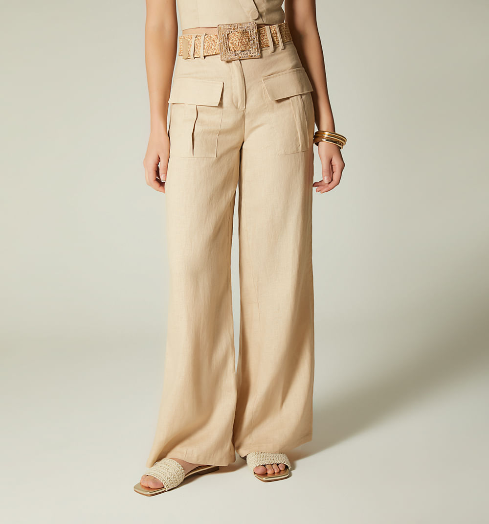 Pantalon palazo tiro alto con cinturon