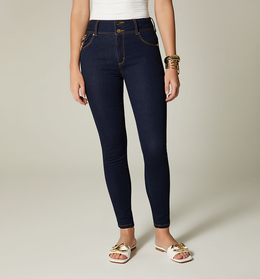 Jean ultraslim tiro alto con cadena