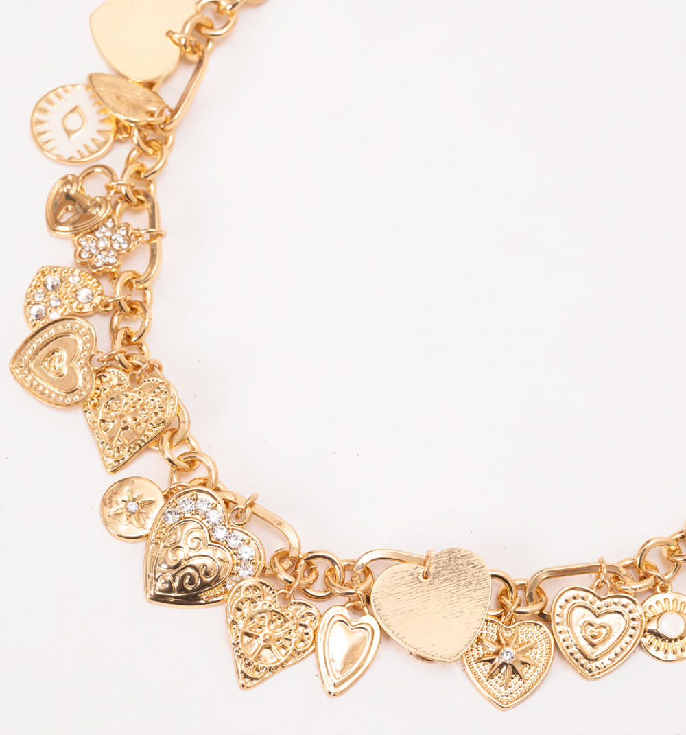 Collar cadena y dijes corazones