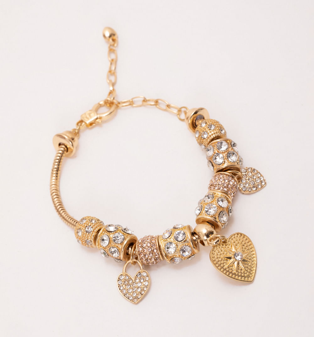Pulsera dijes cristales y corazones