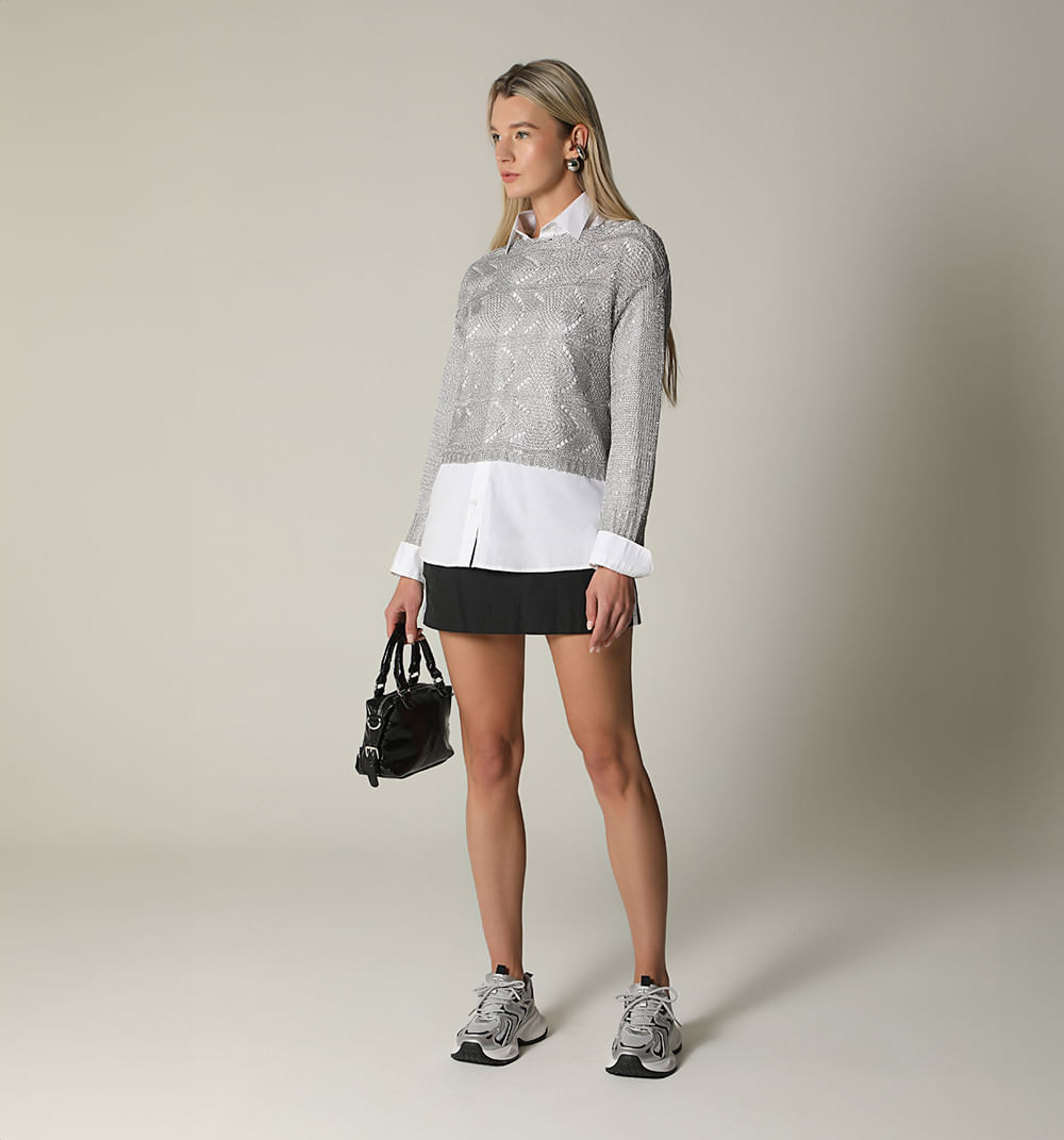 Falda short pretina resortada bolsillos