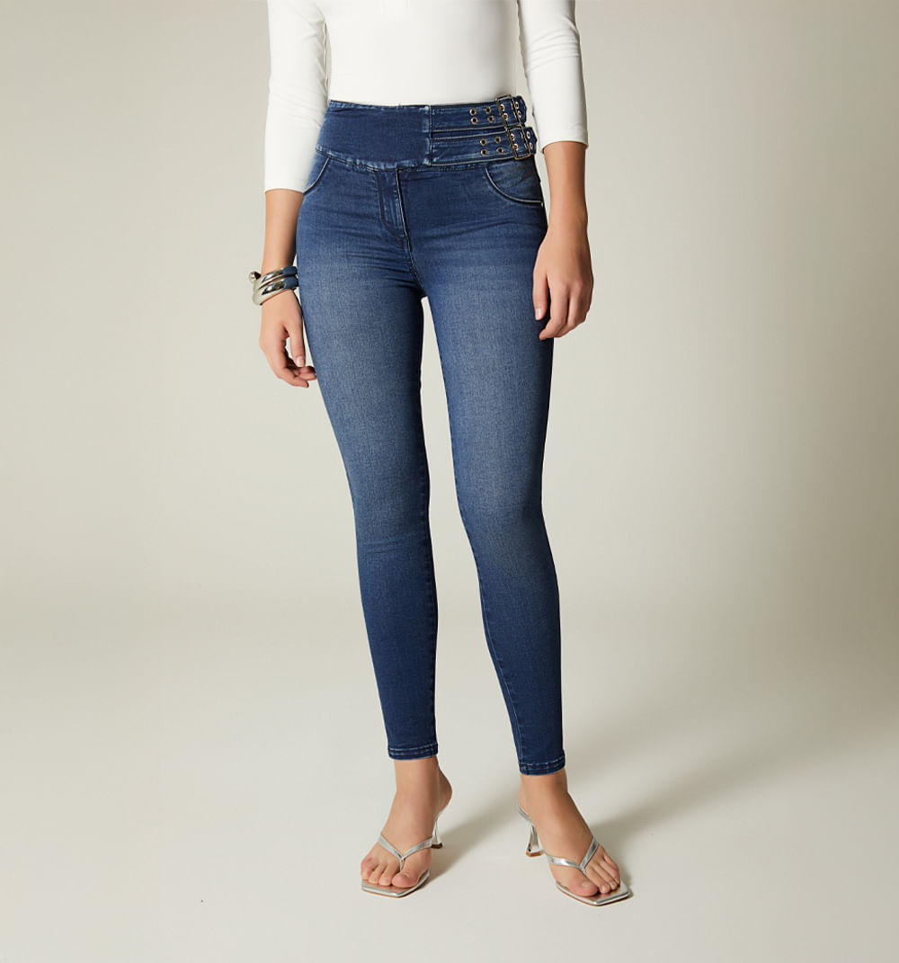 Jeggins tiro alto con hebillas para muje