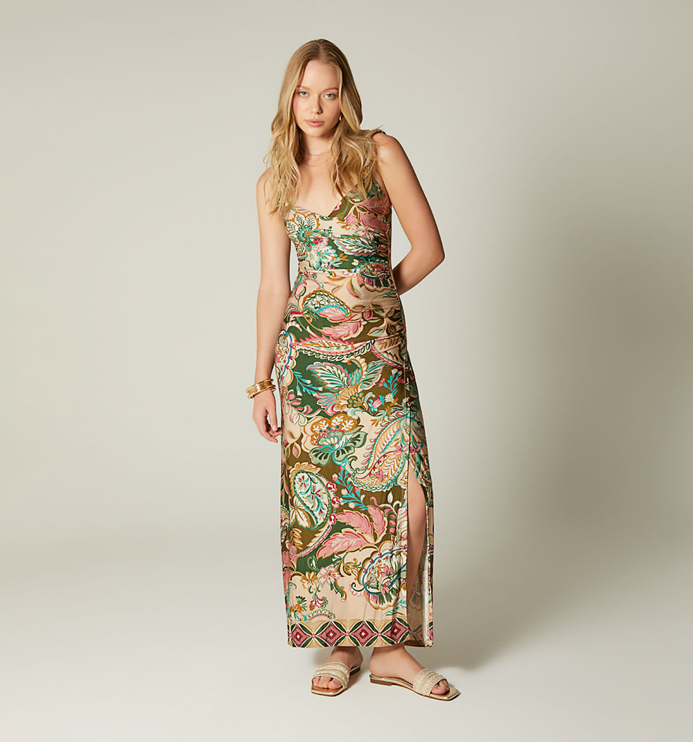 Vestido largo de tiras con entorche en e