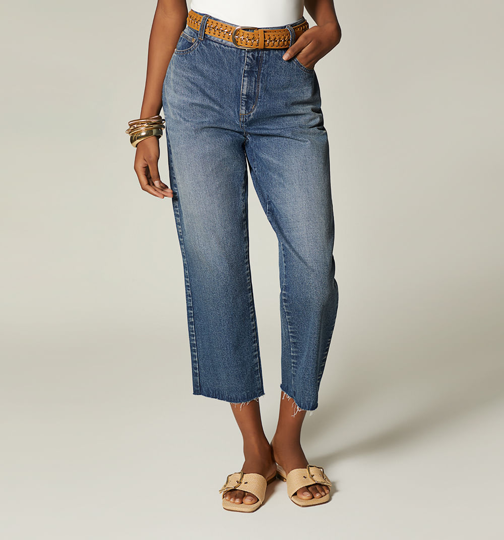 Jean skinny cropped tiro alto con correa