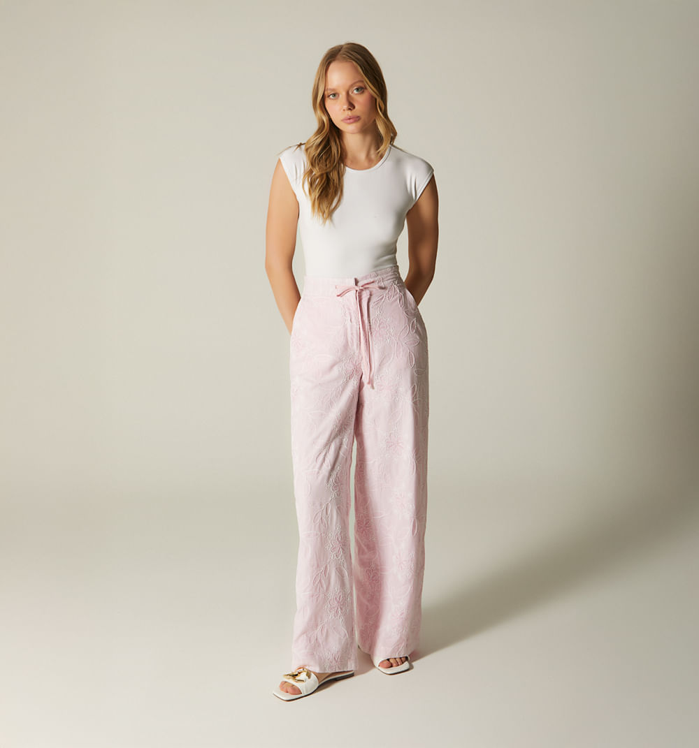Pantalon palazzo con bolsillos en delant