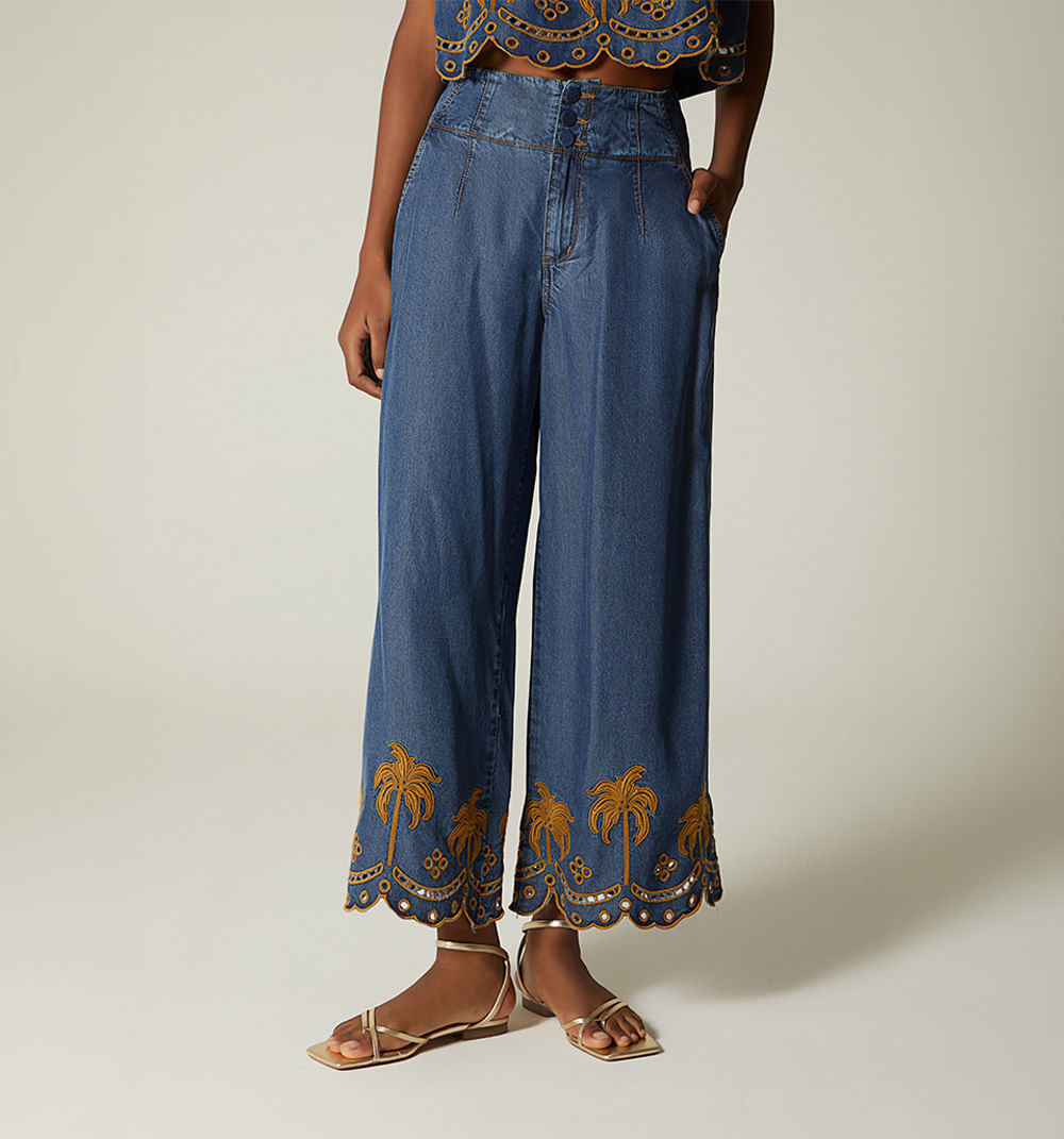 Jean culotte tiro alto bordado en bota