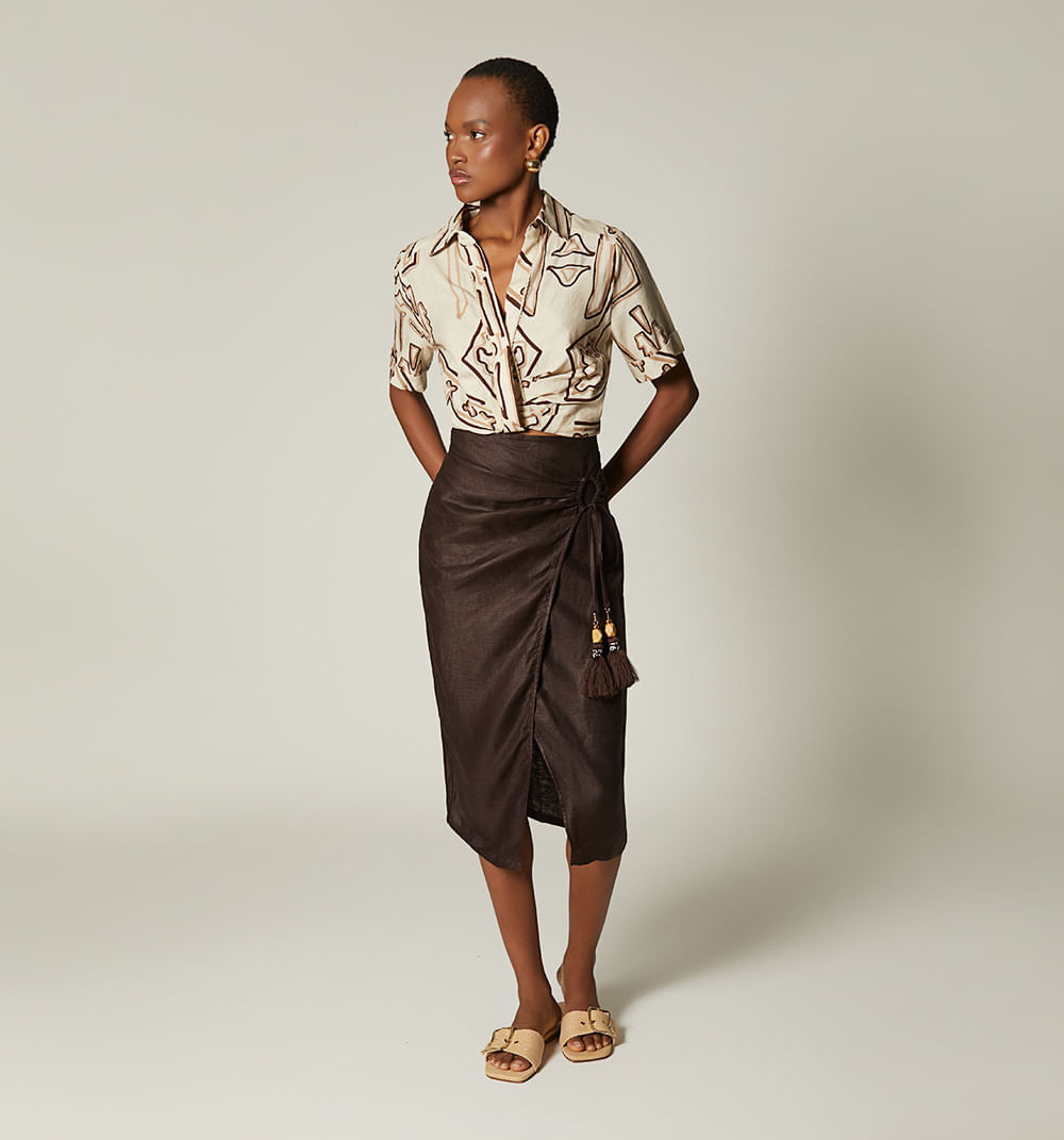 Falda midi cruzada con tira