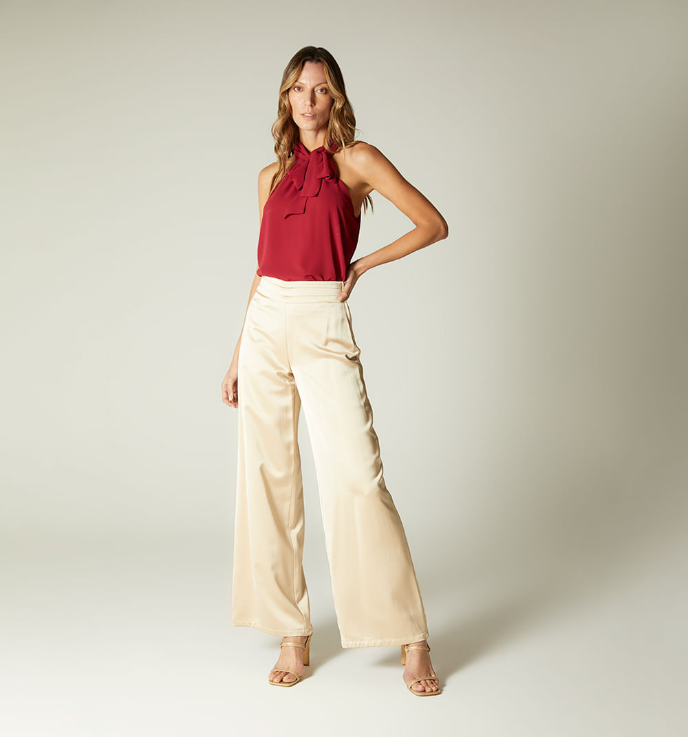 Pantalon tiro alto palazzo con detalle e