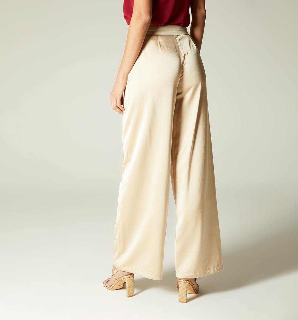 Pantalon tiro alto palazzo con detalle e