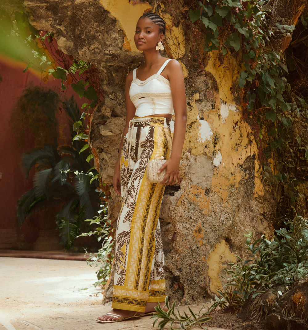 Pantalon palazo tiro alto con cordon