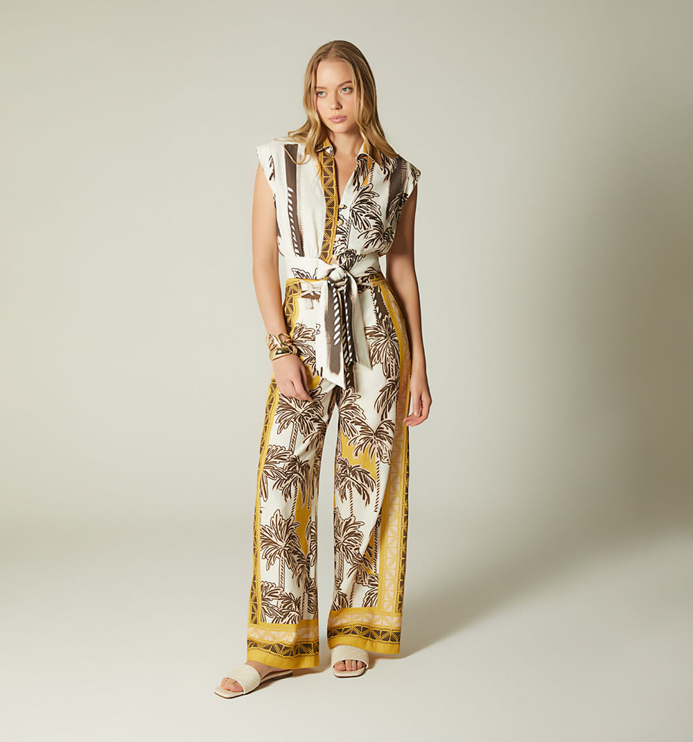 Pantalon palazo tiro alto con cordon