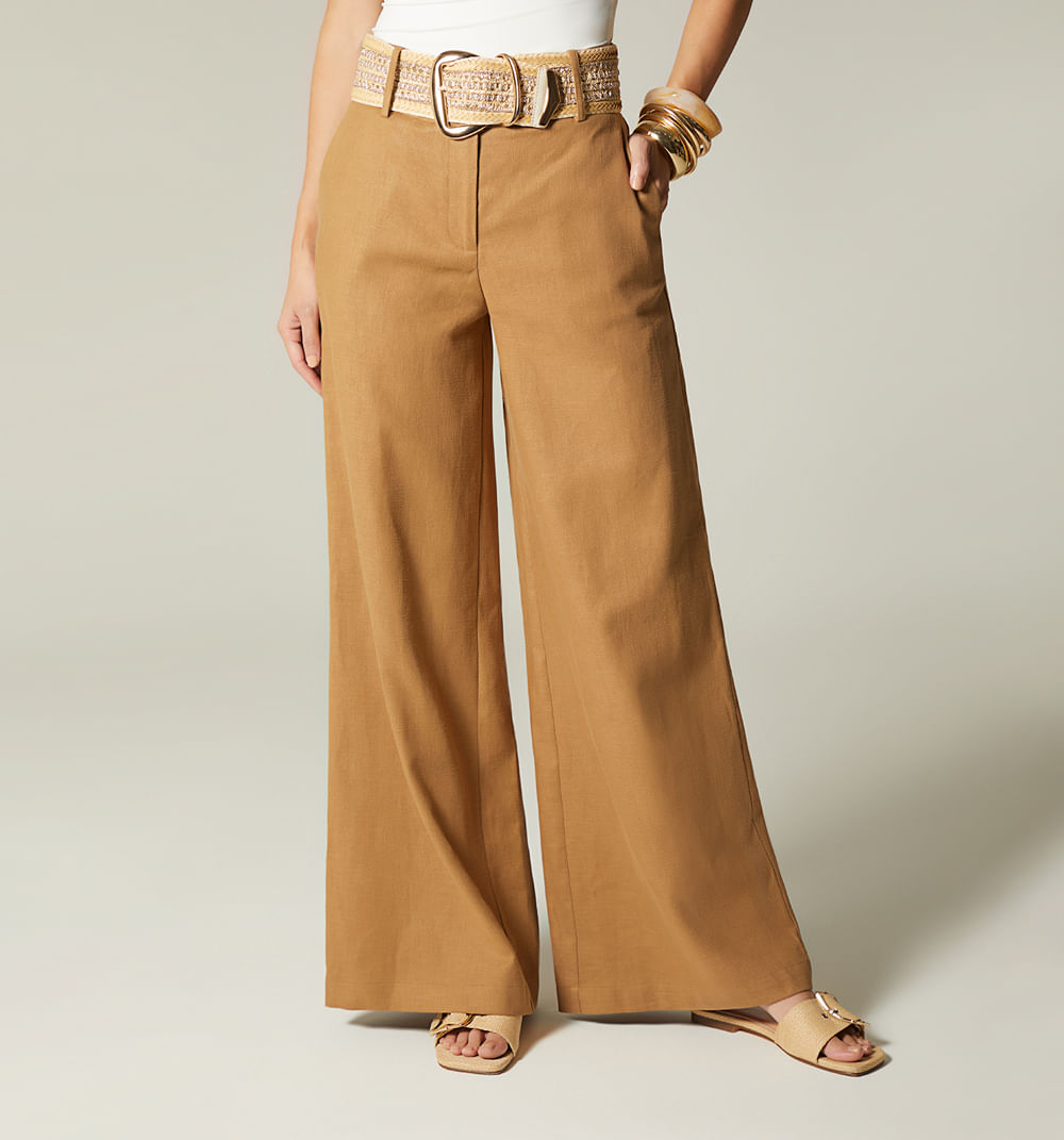 Pantalon palazo tiro alto con correa